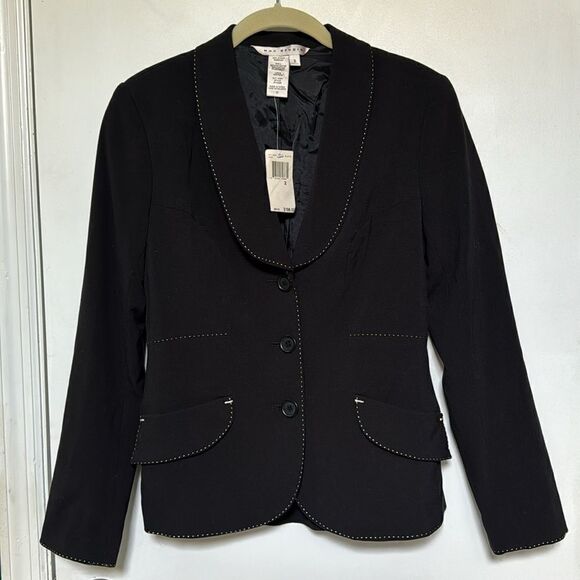 [NWT] Max Studio Black w/ White Stich Threading Blazer - Size 2 - Picture 2 of 10